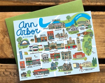 Ann Arbor, MI notecards. 4.25 x 5.5 - A2, Landmark Buildings and Locations, Greeting Cards, Notecards, Thank You Cards