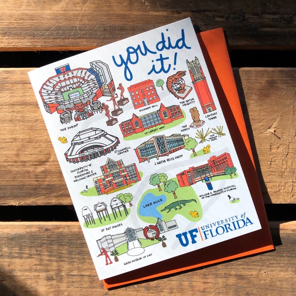 University of Florida You did it! Greeting card 4.25 x 5.5 l UF Campus Map, Fl Gator l Gator Graduation Card l UF Gainesville l UF Grad Gift