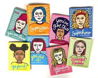 Girl Power Greeting Cards,  Set I, 4.25 x 5.5 - A2-8 pack, Girl Power, Girl Stationery, Card Variety, Possitive & Empowering Girls