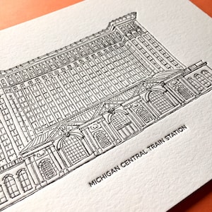Detroit, Michigan Central Train Station, 5x7 Letterpress Art Print, Detroit neighborhood, Detroit landmark, wall art, house warming gift