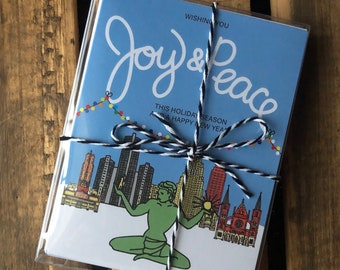 Set of 8 Detroit Joy & Peace Holiday and New Year Card, spirit of Detroit Holiday card 4.25 x 5.5 - A2