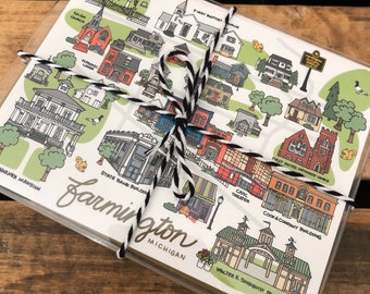 Downtown Farmington, MI, 8-Pack notecards. 4.25 x 5.5 - A2, FarmingtonHistoric Buildings, Greeting Cards, Pack of Notecards, Thank You Cards