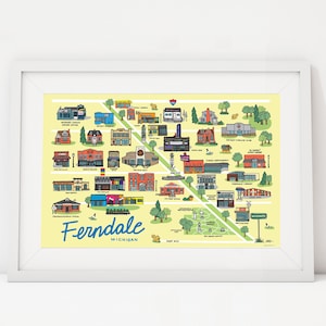 Ferndale Michigan Map Print: Illustrated Downtown Landmarks (11x17)