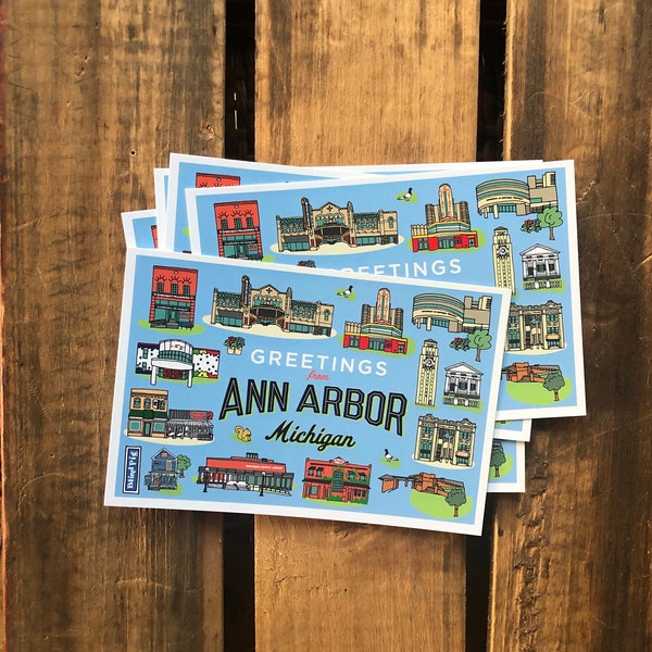 Ann Arbor, 4x6 Postcard, city neighborhood, Ann Arbor landmarks, U of M, Places to visit in Ann Arbor, Greetings from Ann Arbor Postcard