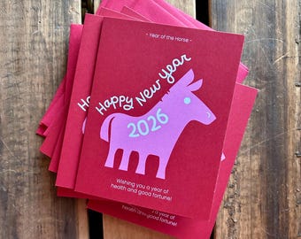 Year of the Horse, 4.25 x 5.5 - A2, cute horse, winter season, Happy 2026, new years card, Chinese New Year, Lunar New Year