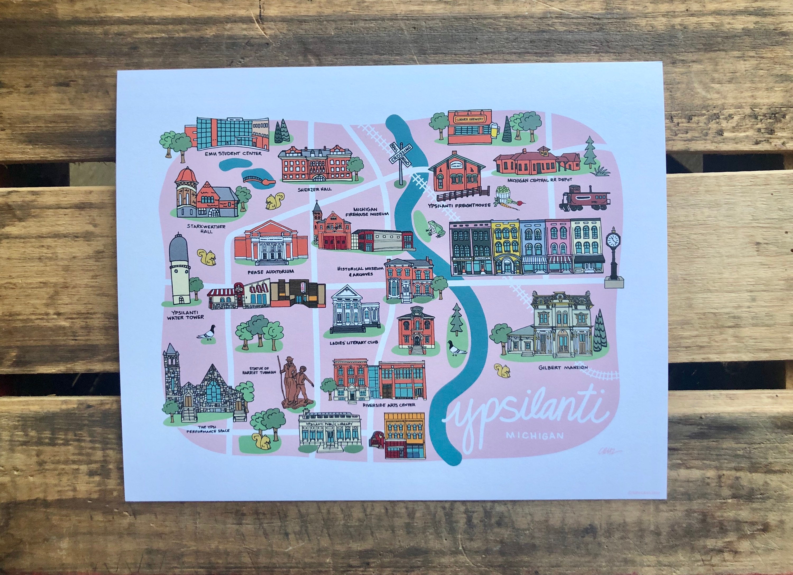 Ypsilanti Map Illustration Ypsi Art Prints Wall Art 8x10 - Etsy