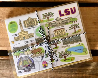 8 Pack, Louisiana State University Notecards 4.25 x 5.5 -Cards, LSU Baton Rouge Buildings, LSU Greeting Cards, Notecards, LSU Grad Gift