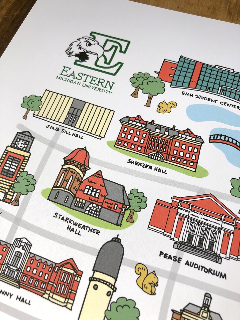 Eastern Michigan University Art Print Campus Map 8x10 EMU | Etsy