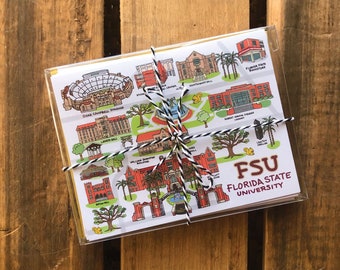 8 Pack, Florida State University Notecards 4.25 x 5.5 -Cards, FSU Tallahassee Buildings, FSU Grad Cards, Pack of Notecards, Grad Gift
