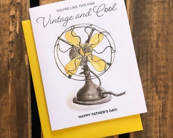 Happy Father’s Day Card - fan art, Vintage and Cool! 4.25 x 5.5, Vintage Fan, Father's Day Gift, fan illustration, Dad gift, Cards for Dad