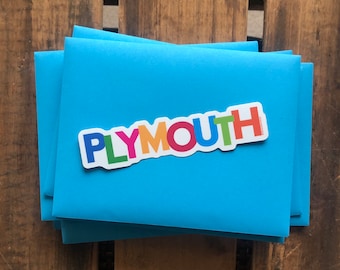 PLYMOUTH sticker 4.5” x 1” vinyl sticker, Plymouth colorful stickers, Michigan love stickers