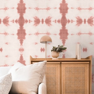 Modern Bohemian Tie Dye Inspired Wallpaper, Rose Pink and Cream Blush, Pre-pasted Easy Installation and Removal, Luxury Wall Decor