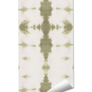 Modern Bohemian Tie Dye Inspired Wallpaper, Sage Green and White, Pre-pasted Easy Installation and Removal, Luxury Wall Decor image 3