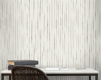 Modern Organic Painted Stripe, Taupe Grey and Cream Pre-Pasted Wallpaper Easy Installation and Removal, Luxury Wall Decor