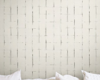 Modern Minimal Grid Wallpaper, Organic Grid Pattern, Grey and Cream, Pre-Pasted Wallpaper Easy Installation and Removal, Luxury Wall Decor