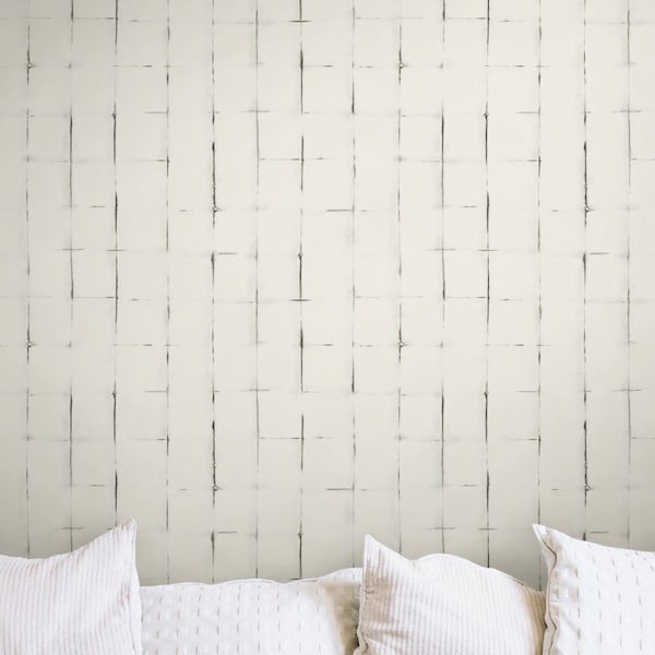 Modern Minimal Grid Wallpaper, Organic Grid Pattern, Grey and Cream, Pre-Pasted Wallpaper Easy Installation and Removal, Luxury Wall Decor