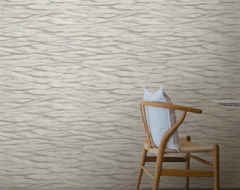Modern Coastal Wallpaper, Shibori Wave Pattern, Grey and Cream, Pre-Pasted Wallpaper Easy Installation and Removal, Luxury Wall Decor