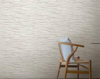 Modern Coastal Wallpaper, Shibori Wave Pattern, Light Taupe and Cream, Pre-Pasted Wallpaper Easy Installation and Removal, Luxury Wall Decor