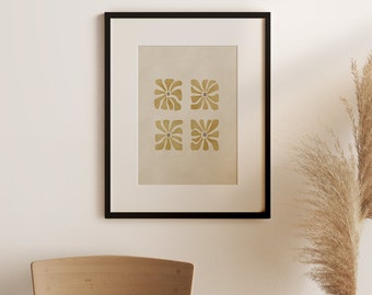 Retro Abstract Wall Art Printable Digital Download Gold Beige Neutral Flowers Art Illustration Wall Decor Boho Design Printable Art