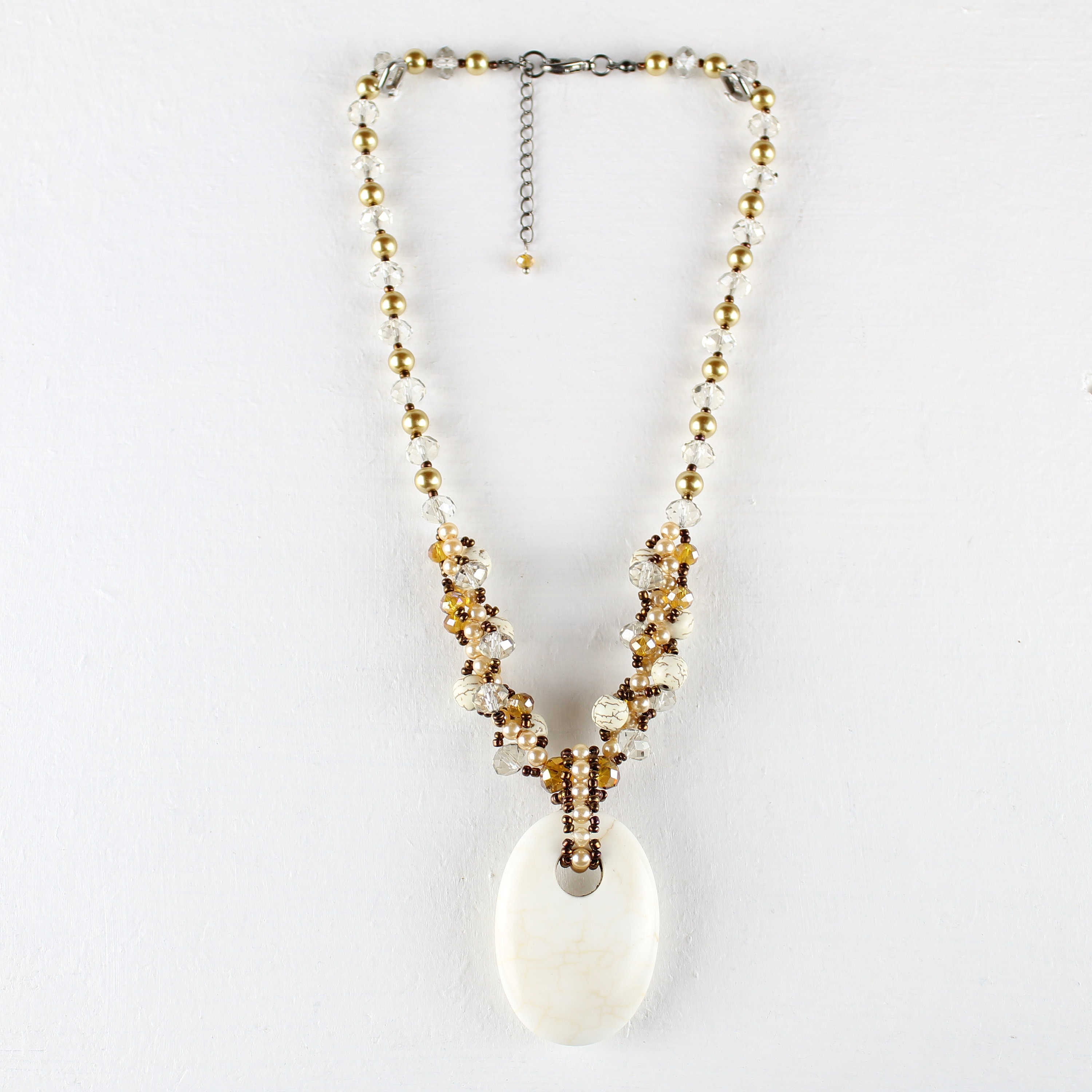 White Pendant & Beads with Glass Beads Necklace Etsy
