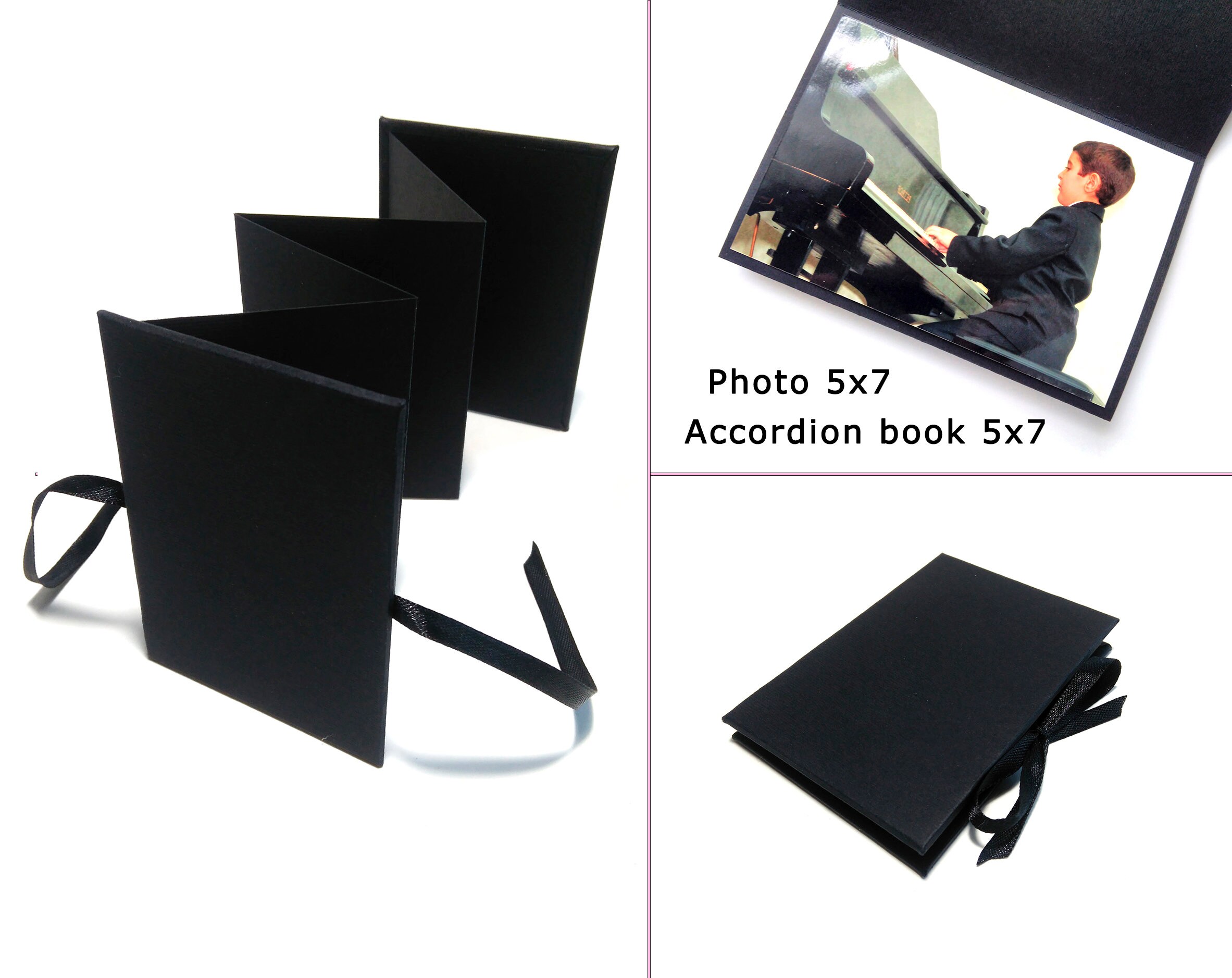 5x7 photo album black page. Vertical accordion book Etsy