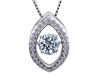 Rotating Solitaire Pendant - 925 Sterling Silver Pendant with Rotating Solitaire CZ Diamond Stone | Ideal Valentines Day Gift