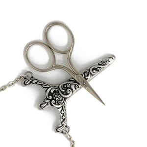 Celtic Chatelaine Scissors - Victorian Style Vintage Craft Scissors with Pewter Case and Chain/Chatelaine