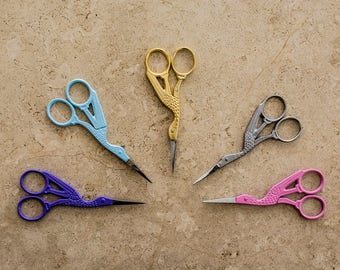 Vintage Stork Embroidery Scissors: Perfect for Embroidery DIY - comes in Gold / Silver / Purple / Pink Metal Craft Scissors - 11.5cm/4.5inch