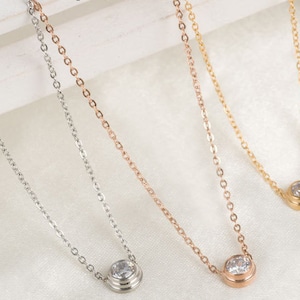 Solitaire Diamond Pendant | Minimalist Pendant with CZ Solitaire Diamond Pendant in Gold, Rose Gold and Silver