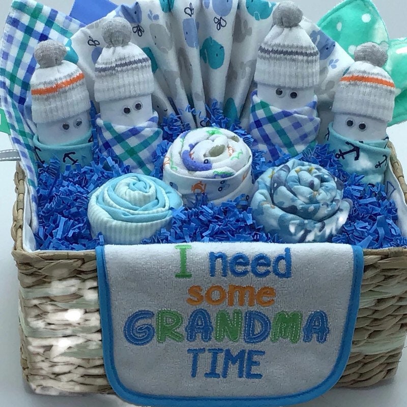 Baby boy gift New grandma gift basket Baby shower gift for Etsy