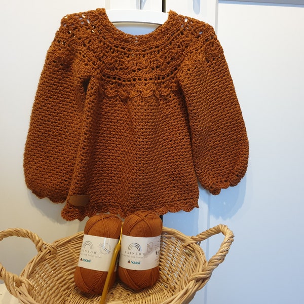 crochet babysweater copper 74-80