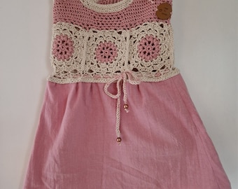 Vestido Boho de crochet y tela Toddler