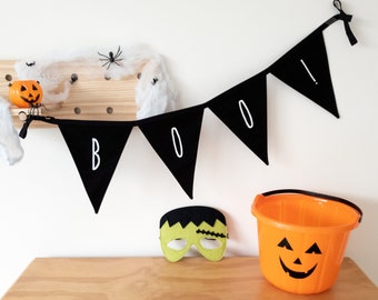Boo! Black Halloween Banner for spooky decorating.