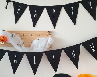Happy Halloween.  Black Halloween Banner. Flag Bunting.