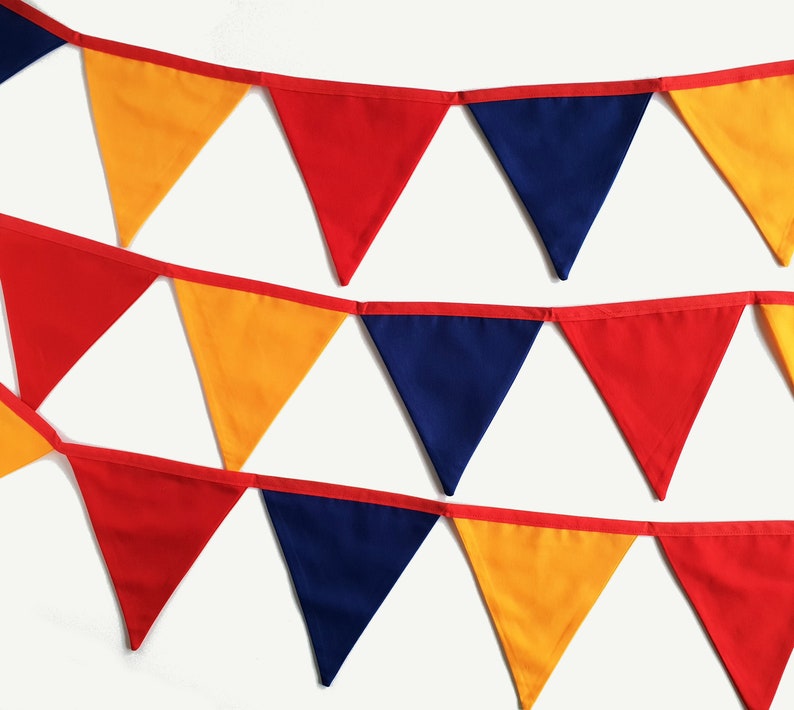 Red yellow and blue carnival fabric bunting banner flags for | Etsy