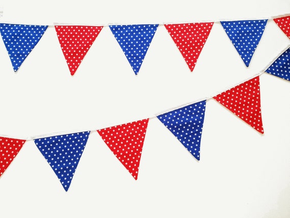 Red And Blue Star Fabric Bunting Banner Flags For Circus Party Etsy