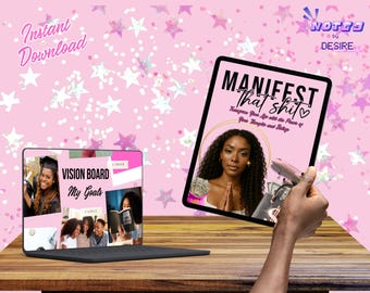 Manifestation Journal & Vision Board Canva Template (Digital Download, PLR License, 90 Pages)
