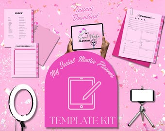 Pink Social Media Planner: 30-Day Content Calendar Canva Template (Digital Download