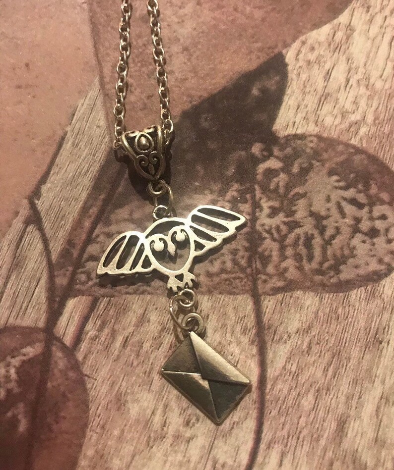 Handmade owl post Harry Potter inspired charm necklace