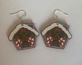 Christmas Gingerbread house earrings. Christmas Party Earrings. Stocking Filler. Quirky Christmas Gifts.