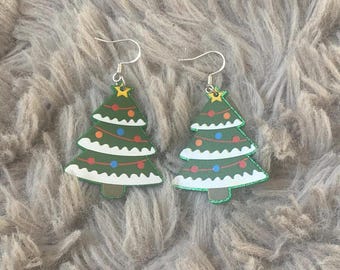 Acrylic Christmas Tree Earrings. Quirky. Stocking Filler. Christmas Party Earrings. Hypoallergenic