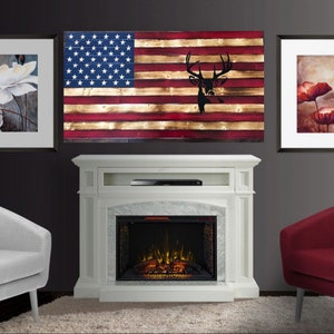 Wood American Flag with whitetail, Standard American wood Flag, Rustic wood flag, Whitetail wood American flag, Buck wood American flag