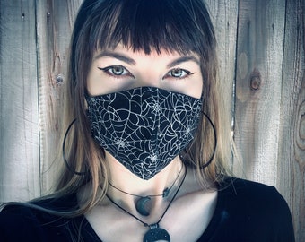 Gothic face mask, spooky face mask, Halloween face mask, Goth, black cotton reusable