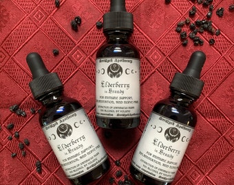 Elderberry tincture, in brandy, merwych apothecary, MerWych, merwitch, herbal tincture