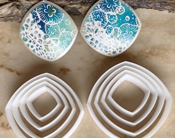 Abgerundete quadratische Ausstecher - 8-teiliges Set für die Verwendung mit Polymer Clay, Keramik, Metal Clay