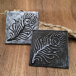 51. Polymer Clay Texture Mat - Peacock Feather Pattern - Use with polymer clay, metal clay, pottery and inking