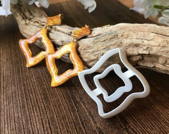 Polymer Clay Cutter - Abstract Square Donut Cutter - Use with polymer clay, pottery, metal clay, etc - Jessama Design Squiggly Square Cutter