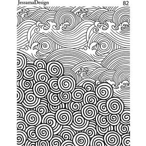 Op de afbeelding: Zwart-witte lijntekening van draaiende golven en cirkels. Het ontwerp doet denken aan traditionele Japanse kunst.