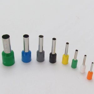 May include: Assortment of ten wire terminal connectors in various sizes and colors, including green, blue, gray, black, yellow, white, and orange.