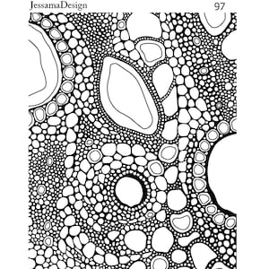 May include: Black and white abstract illustration with a pattern of circles and organic shapes.